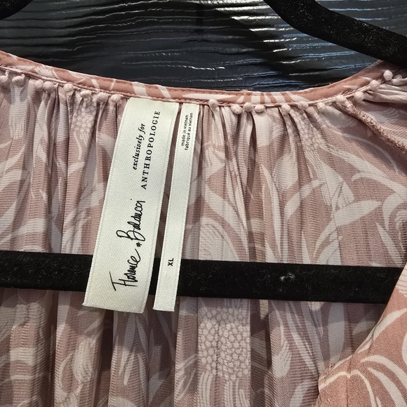 Anthropologie Blush Pink Leaf Print Blouse - Picture 3 of 10